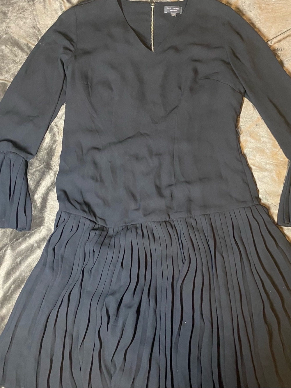 The Limited Black Long Sleeve Pleated Hem Dress